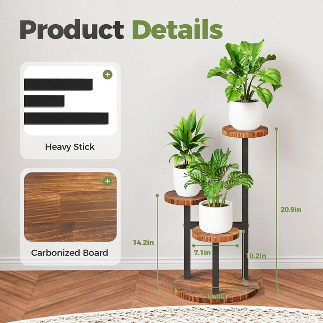 3 Tier Plant Stand, Tall Metal Wood Shelf Holder for Indoor, Outdoor Display Rack Flower Pot Stand for Corner Living Room Balcony Garden Patio