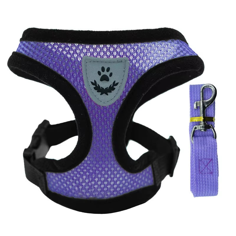 Adjustable Cat & Dog Harness Vest – Breathable Mesh Leash Set for Small & Medium Pets