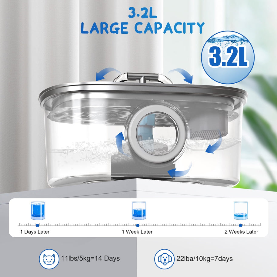 Stainless Steel Cat Water Fountain – 3.2L Pet Drinking Dispenser with Filters