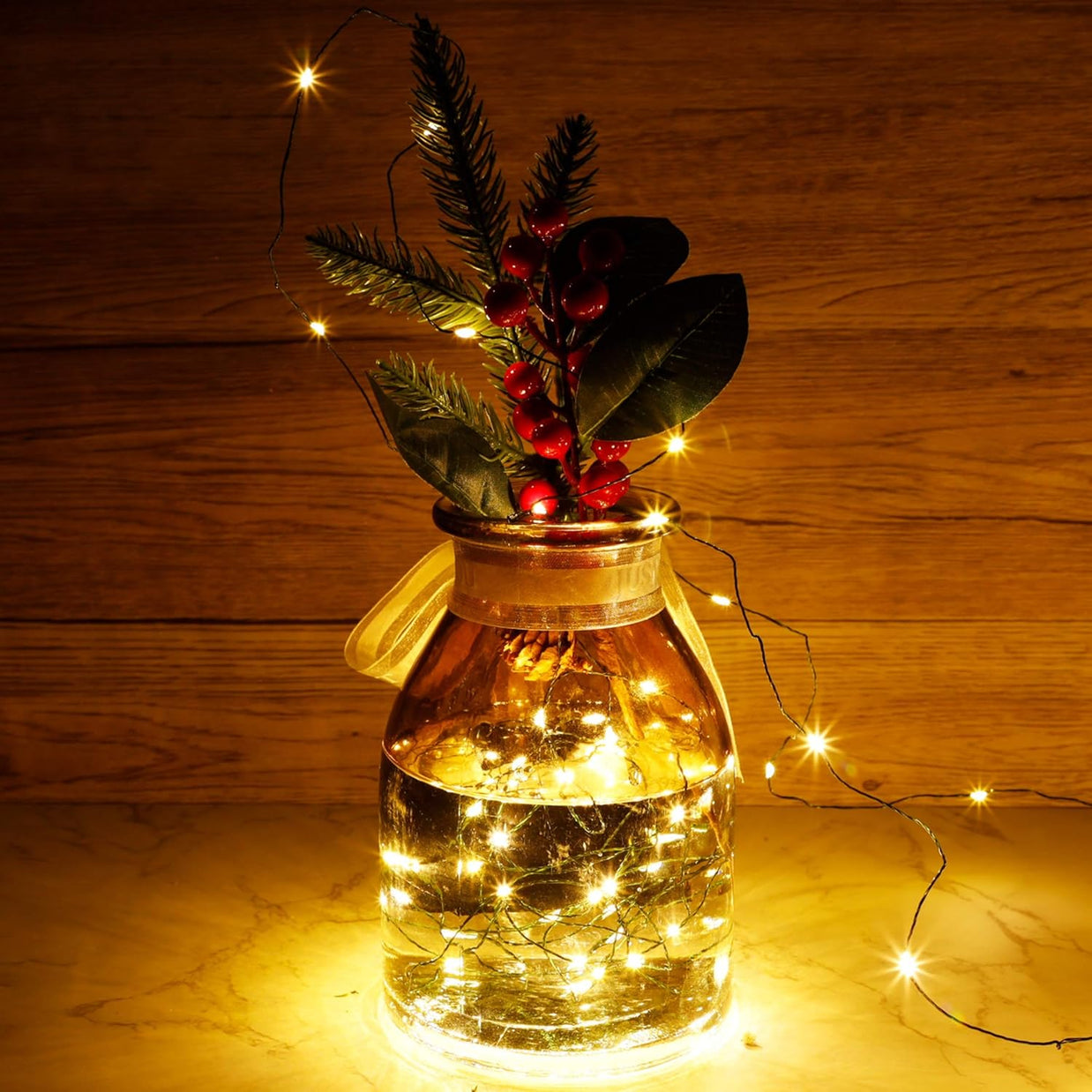 , 4 Inches Indoor Outdoor, LED String Light Dimmable Control Starry Green Wire Lights Home Lighting Bedroom Wedding X-Mas Party Decoration, Warm White
