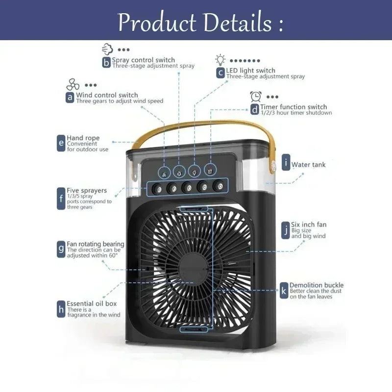 3-in-1 Portable Air Cooler Fan – Mini Air Conditioner & Humidifier with LED Night Light