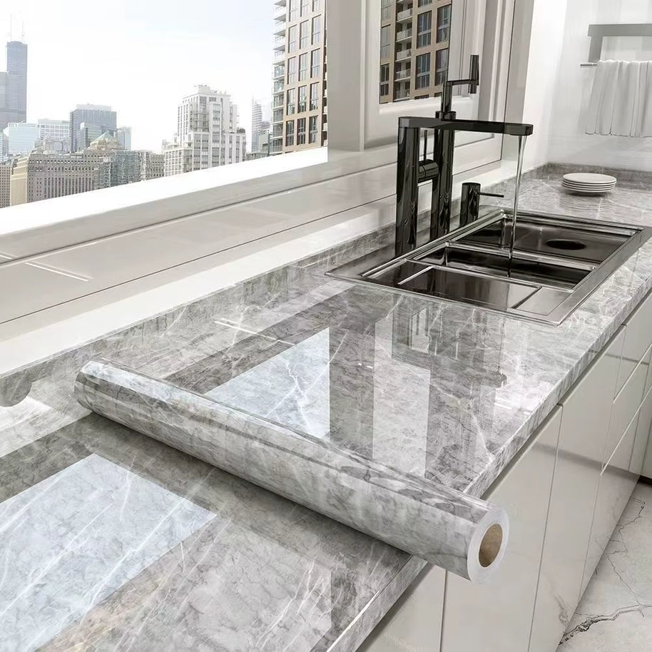 40CM Marble Self-Adhesive Wallpaper – Waterproof Oil-Proof Kitchen Wall Decor