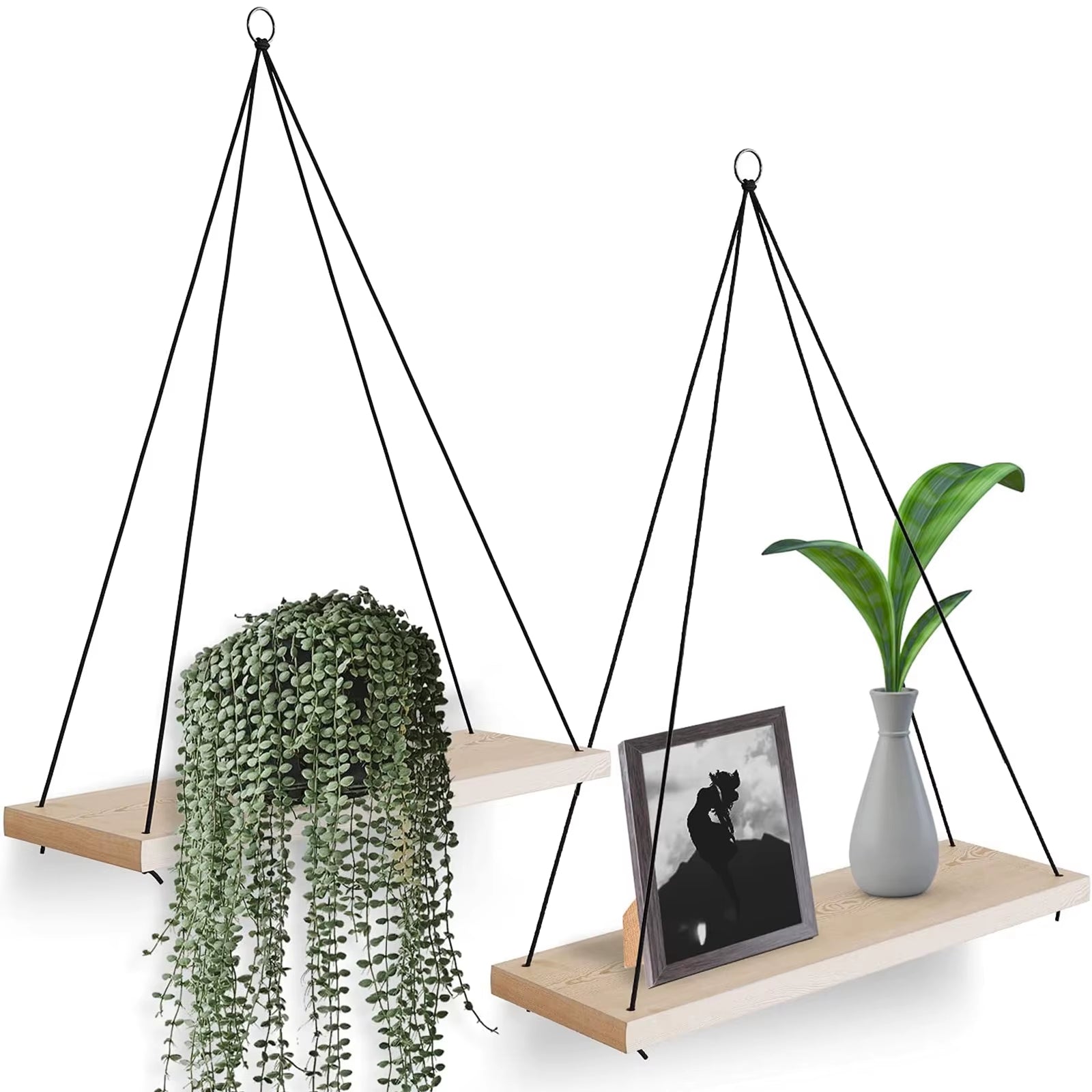 1PC Hanging Shelves for Wall- Hanging Plant Shelf - Rope Floating Shelf Wall Decor Bedroom