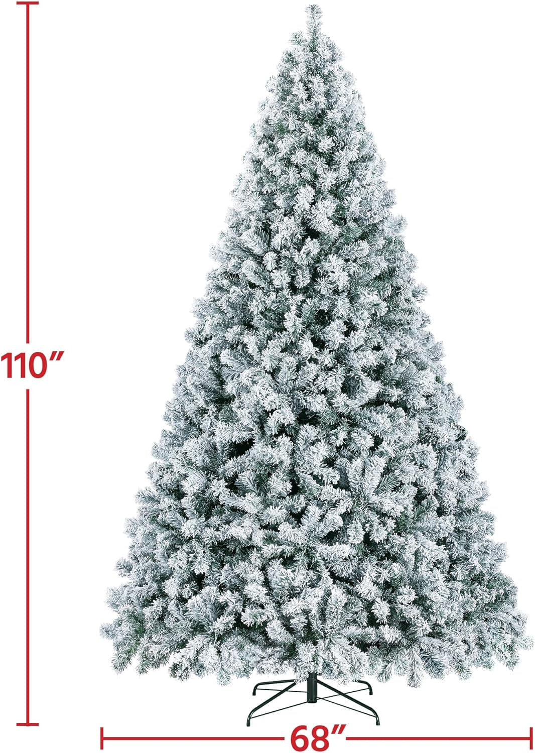 9FT Snow Flocked Pre-Lit Artificial Christmas Tree, Full Holiday Xmas Tree with Foldable Metal Stand