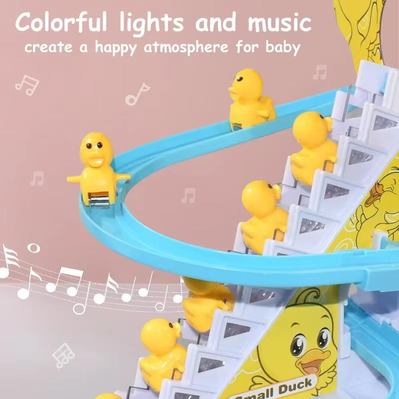 Electric Duck Race Track Toy – Climbing Roller Coaster Set with Lights & Music for Kids