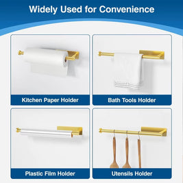 Gold Paper Towel Holder – Wall Mounted Stainless Steel Roll Dispenser for Kitchen or Cabinet