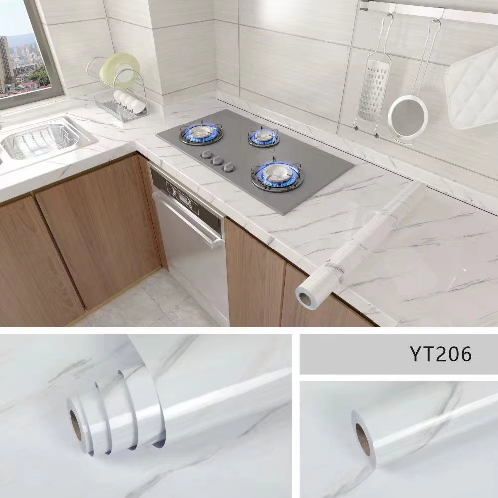 40CM Marble Self-Adhesive Wallpaper – Waterproof Oil-Proof Kitchen Wall Decor