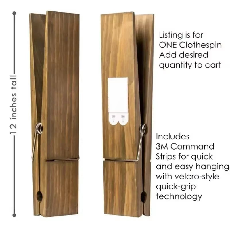 Wooden Clothespin Towel Holder – Rustic Wall-Mounted Bathroom Hook