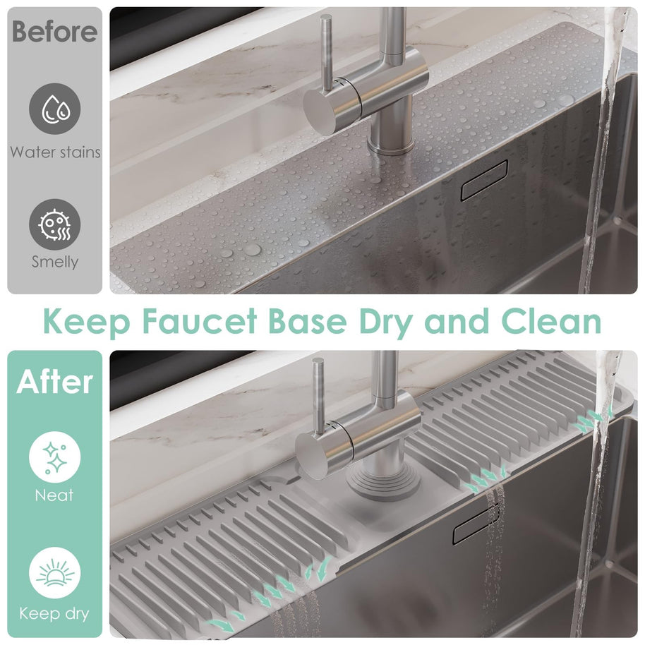 24 Inch Silicone Faucet Mat for Kitchen Sink Splash Guard - 6 Slope Water