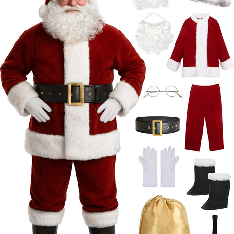 Men'S Deluxe Santa Suit 11Pc. Christmas Adult Professional Santa Claus Outfit Xmas