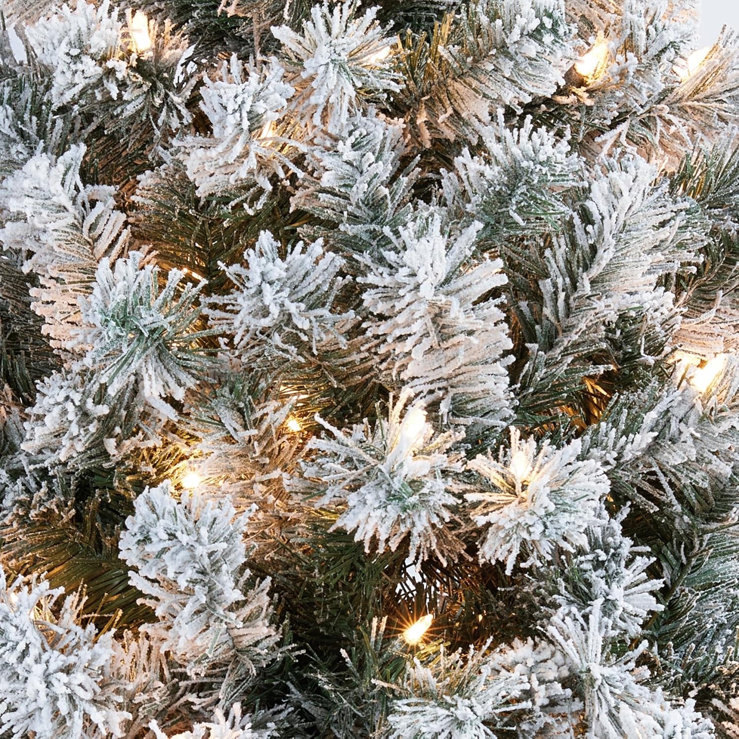 9FT Snow Flocked Pre-Lit Artificial Christmas Tree, Full Holiday Xmas Tree with Foldable Metal Stand