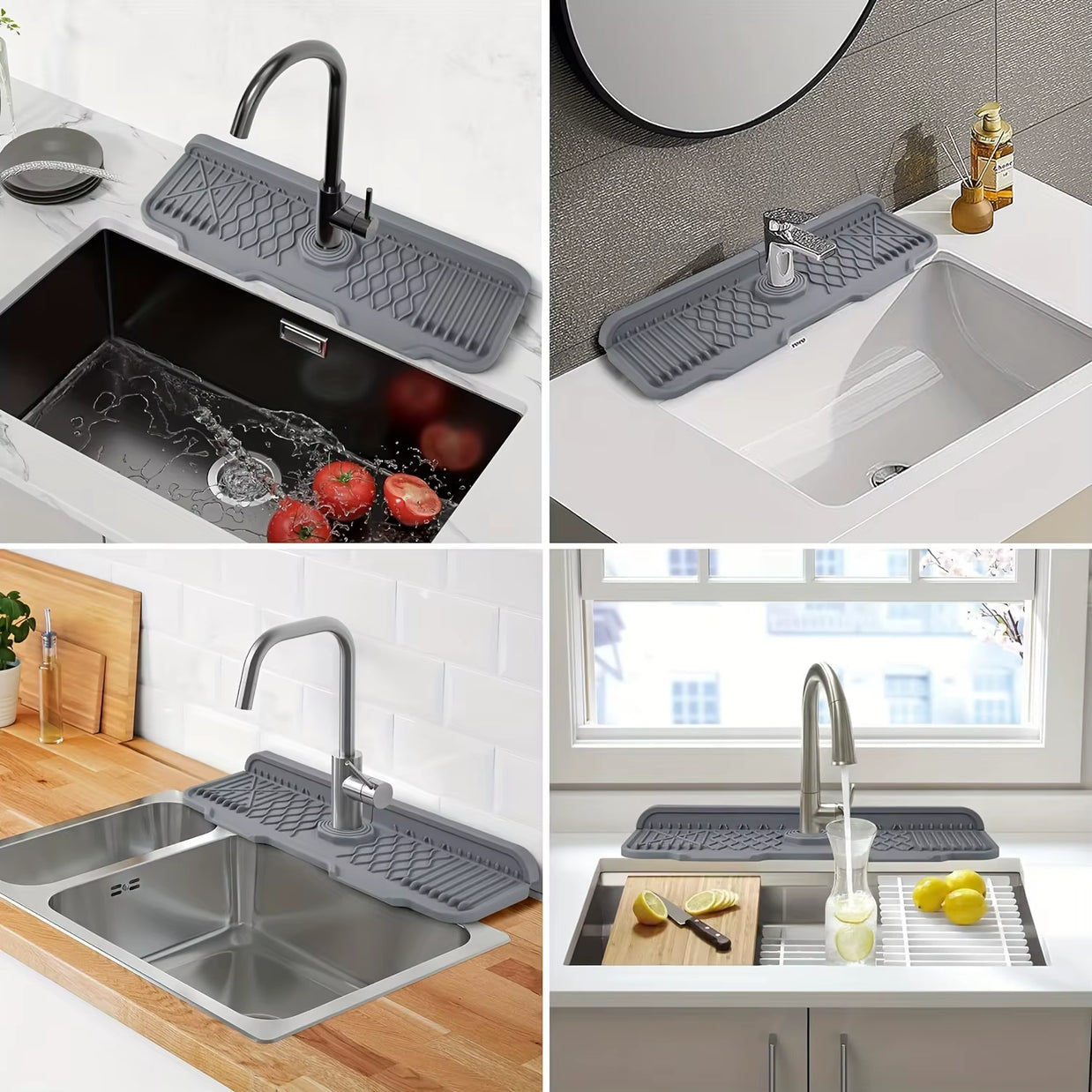 Silicone Faucet Splash Guard – Sink Drip Catcher Tray & Splash Pad