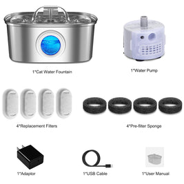 Stainless Steel Cat Water Fountain – 3.2L Pet Drinking Dispenser with Filters