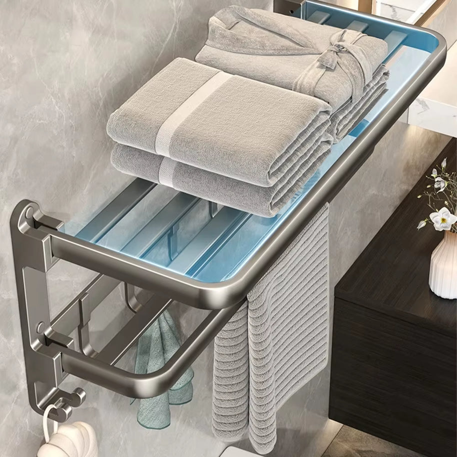 24" Foldable Towel Rack with Shelf & Hooks