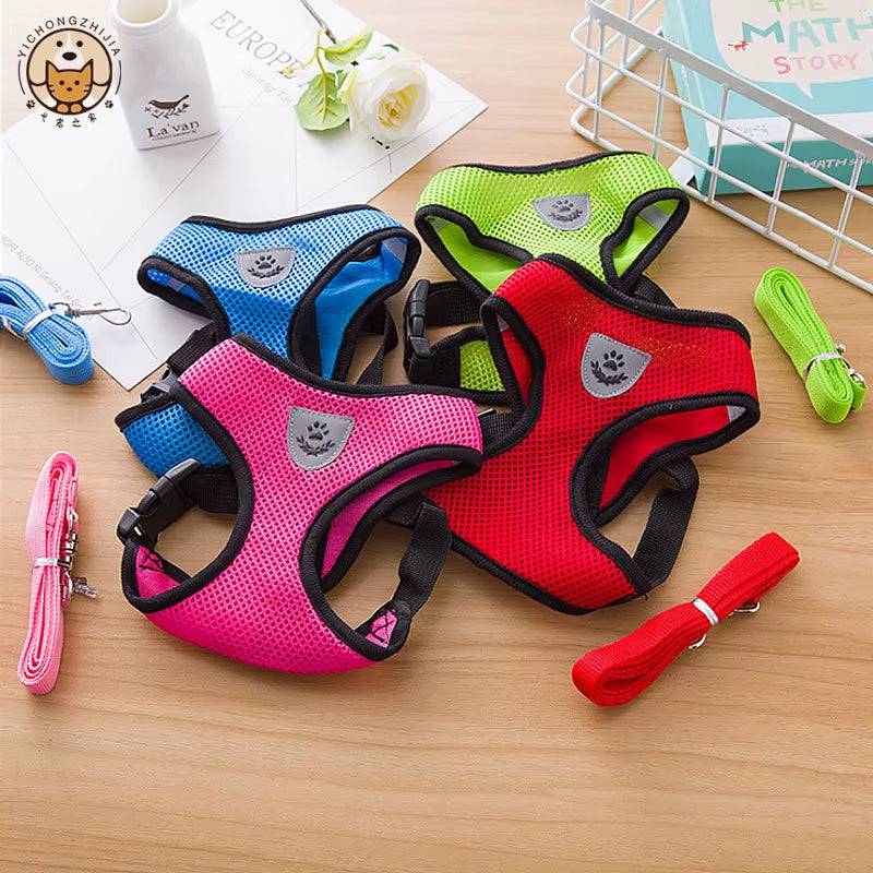 Adjustable Cat & Dog Harness Vest – Breathable Mesh Leash Set for Small & Medium Pets