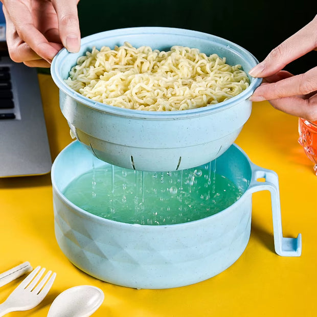 Microwave Ramen Cooker Bowl Set with Chopsticks, Spoon & Fork – Instant Noodle Bowl for Students & Home