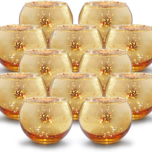 Round Gold Votive Candle Holders – Mercury Glass Set of 12 for Diwali & Home Decor