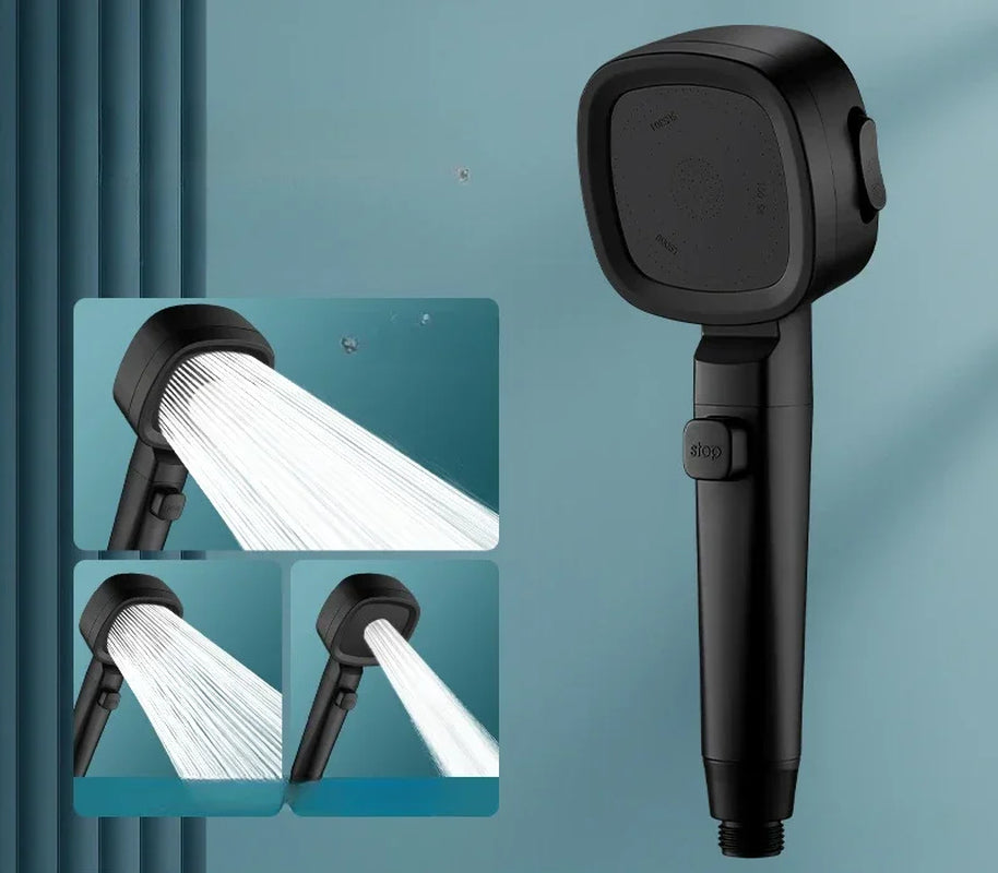 High Pressure Shower Head – 3 Mode Adjustable Water-Saving Spray with Stop Button
