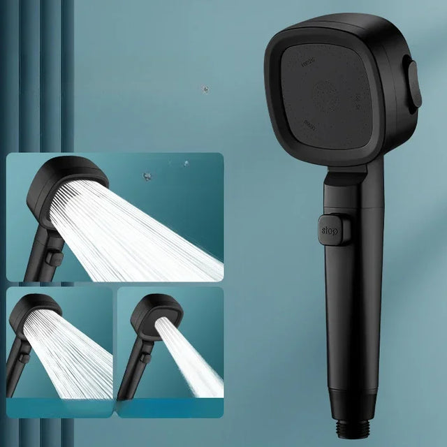 High Pressure Shower Head – 3 Mode Adjustable Water-Saving Spray with Stop Button