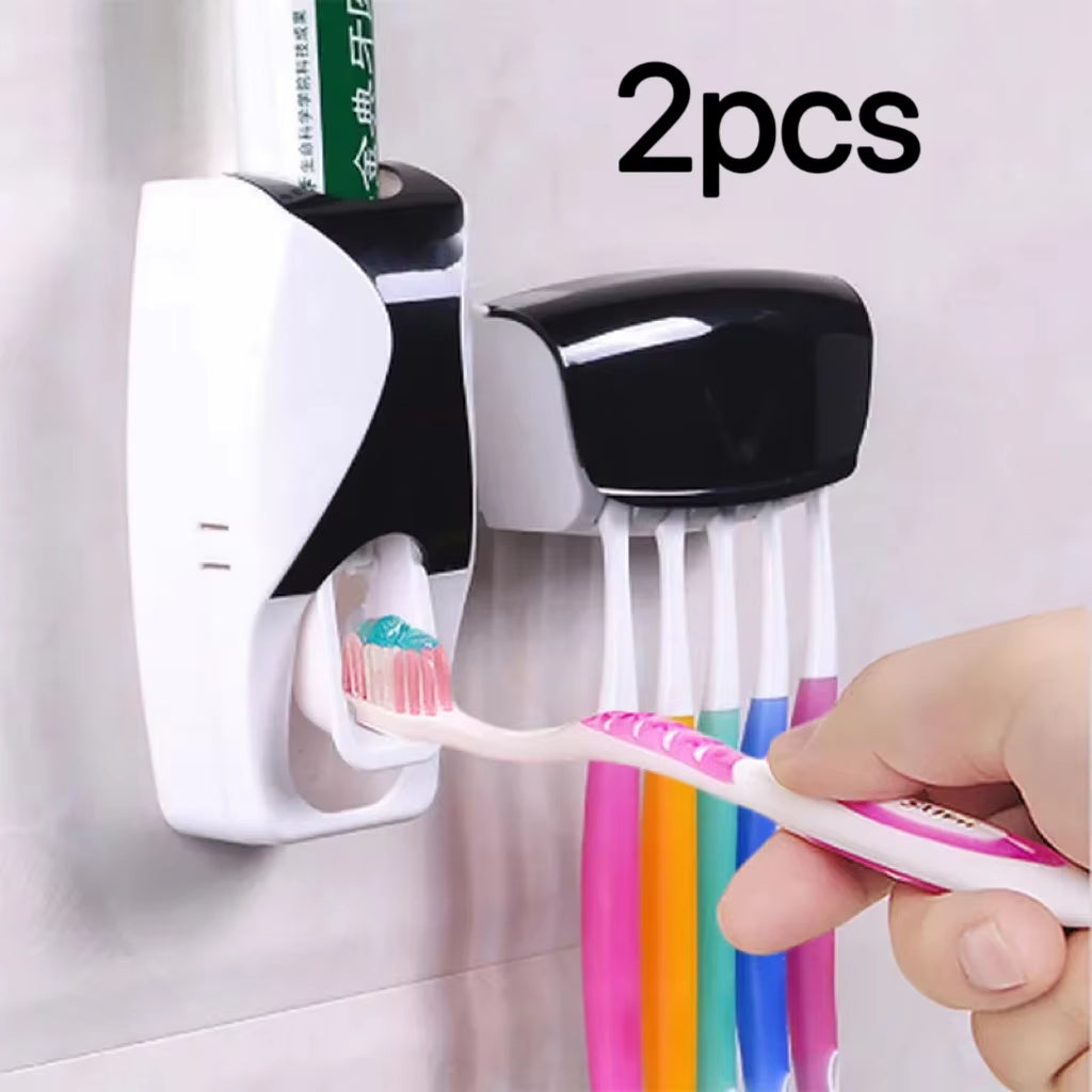 Automatic Toothpaste Dispenser & Wall-Mounted Toothbrush Holder Set – Bathroom Organizer Rack
