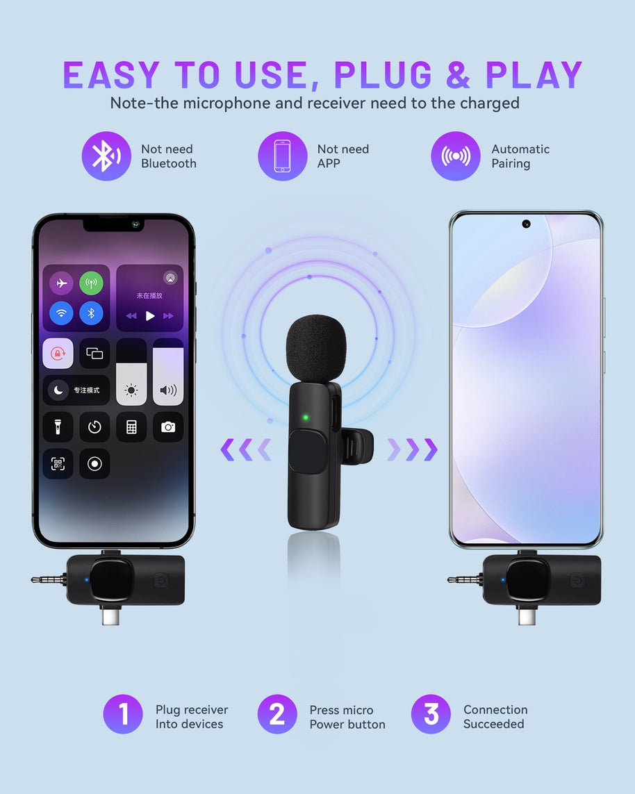 2.4GHz Wireless Lavalier Microphone – Portable Mini Mic for Clear Audio Recording