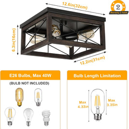 Rustic Wooden Flush Mount Ceiling Light – 4-Light Farmhouse Fixture for Home