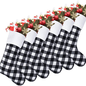 6 Pack Christmas Stockings- 18 Inch Black White Buffalo Plaid Christmas Stockings Fireplace Hanging Stockings for Family Xmas Holiday Season Party Decor