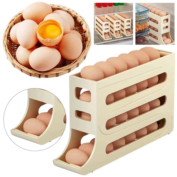 Automatic Scrolling Egg Rack Holder Storage Box Egg Basket Container Organizer Rolldown Refrigerator Egg Dispenser for Kitchen