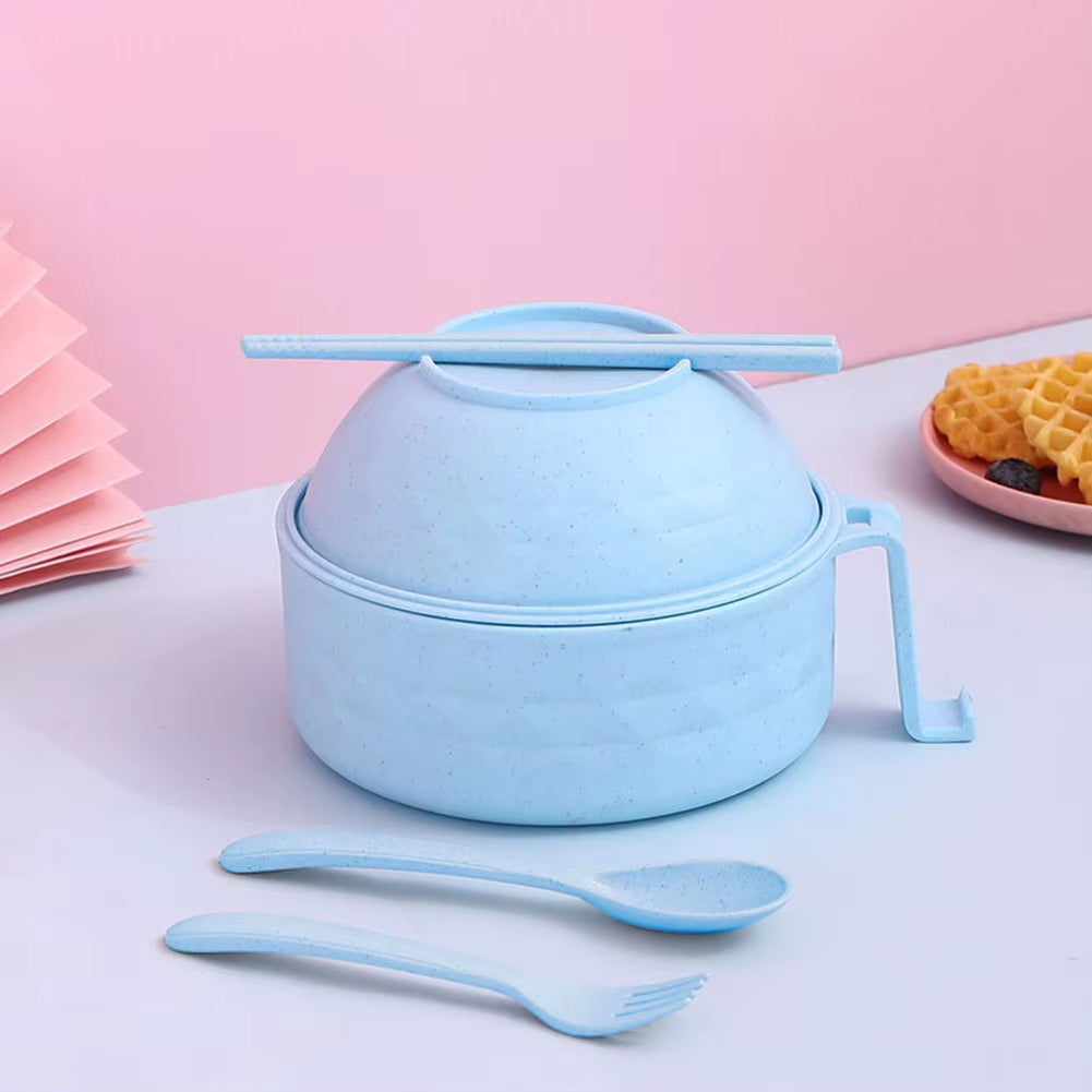 Microwave Ramen Cooker Bowl Set with Chopsticks, Spoon & Fork – Instant Noodle Bowl for Students & Home