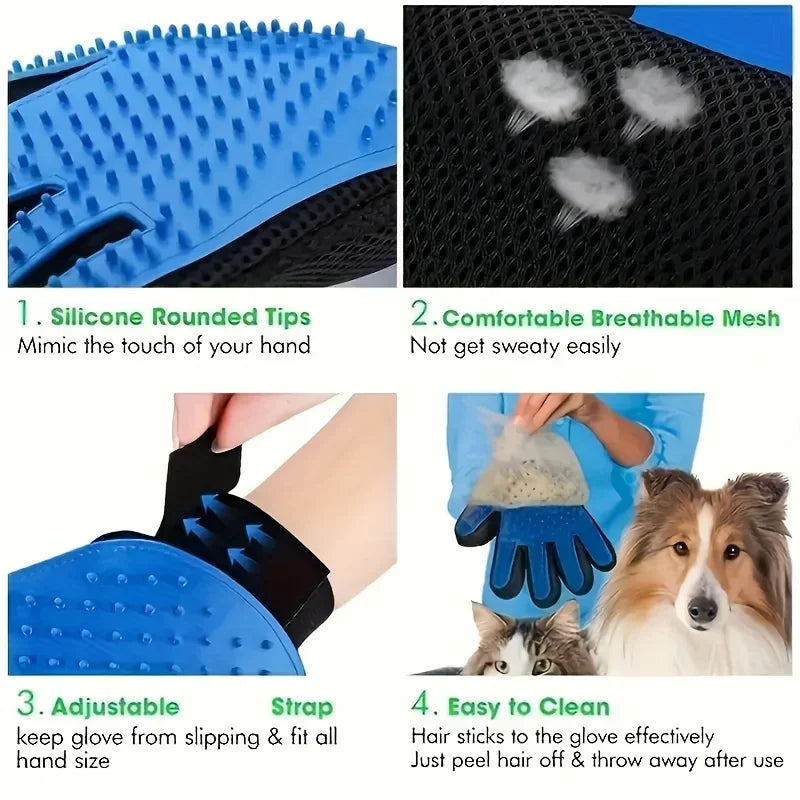 Pet Grooming Gloves – Gentle Deshedding Brush for Cats & Dogs, Easy Clean