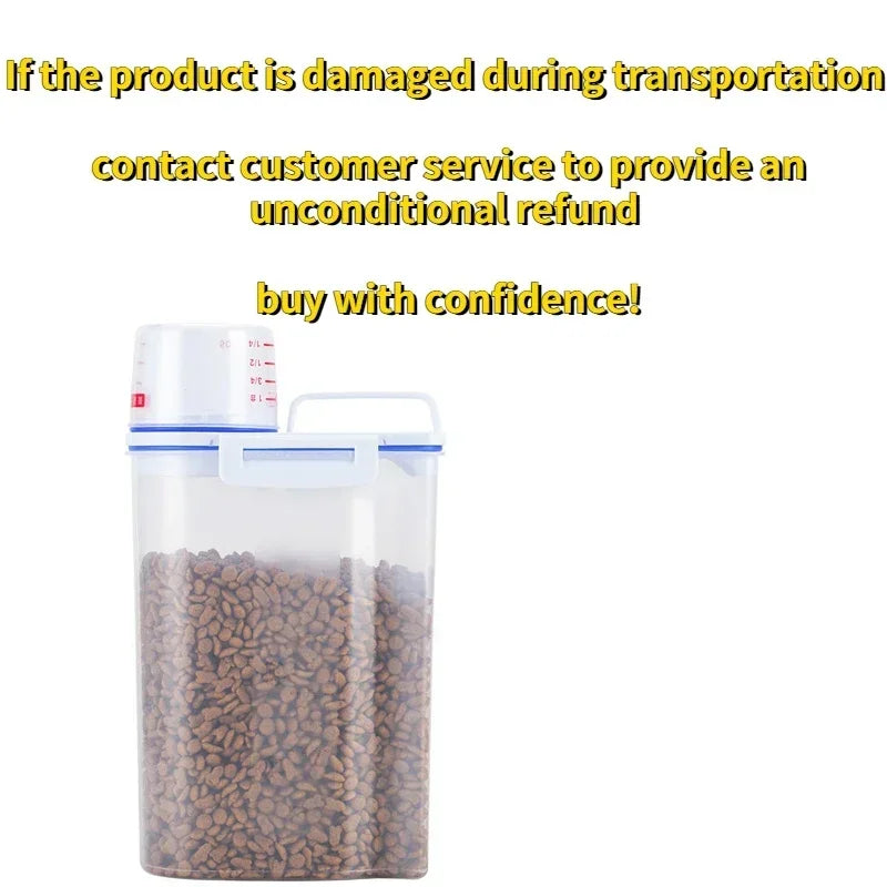 Pet Food Storage Container with Measuring Cup – Airtight Dog & Cat Food Pail (1.5kg / 2kg)