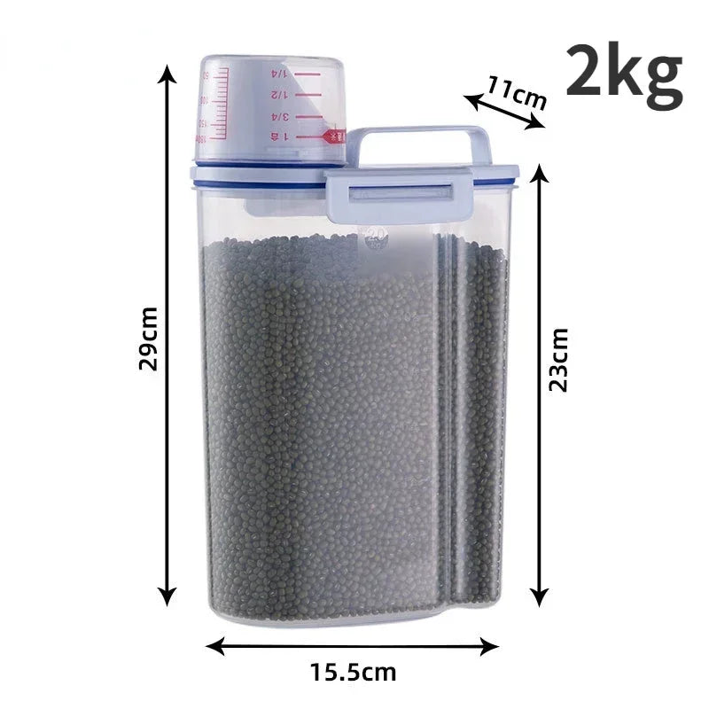 Pet Food Storage Container with Measuring Cup – Airtight Dog & Cat Food Pail (1.5kg / 2kg)