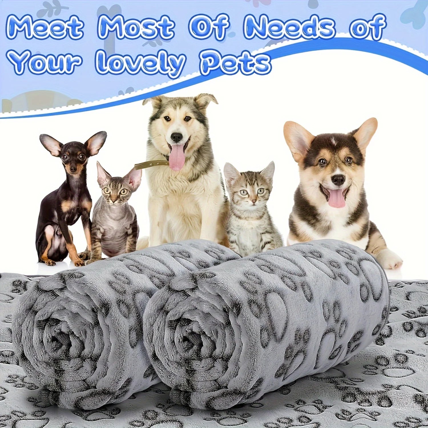 Soft Fluffy Pet Blanket – Cute Cartoon Pattern for Cats & Dogs