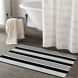 Fall Front Door Mat – Black & White Washable Handwoven Cotton Rug for Porch & Entryway