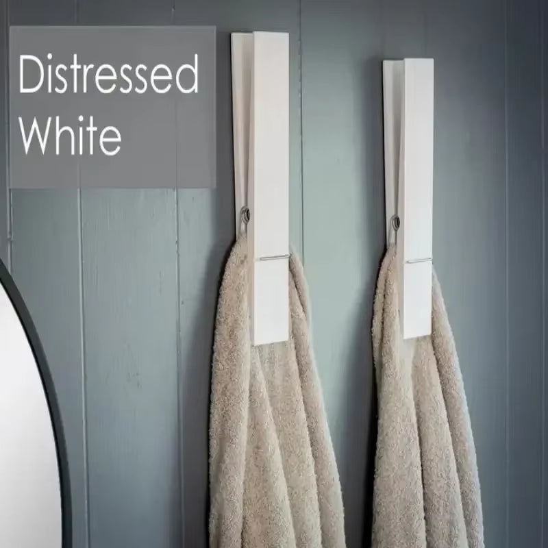 Wooden Clothespin Towel Holder – Rustic Wall-Mounted Bathroom Hook