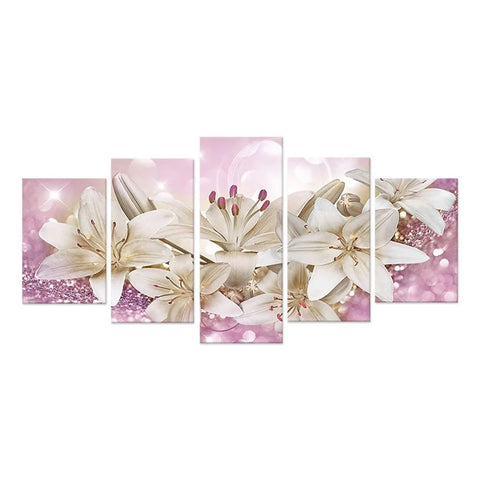Pink Lily Floral Canvas Print — 5-Piece Wall Art Set (Multiple Sizes)