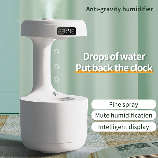 Anti-Gravity Bedroom Humidifier – Large Capacity Aroma Diffuser with Clock & Backflow Mist