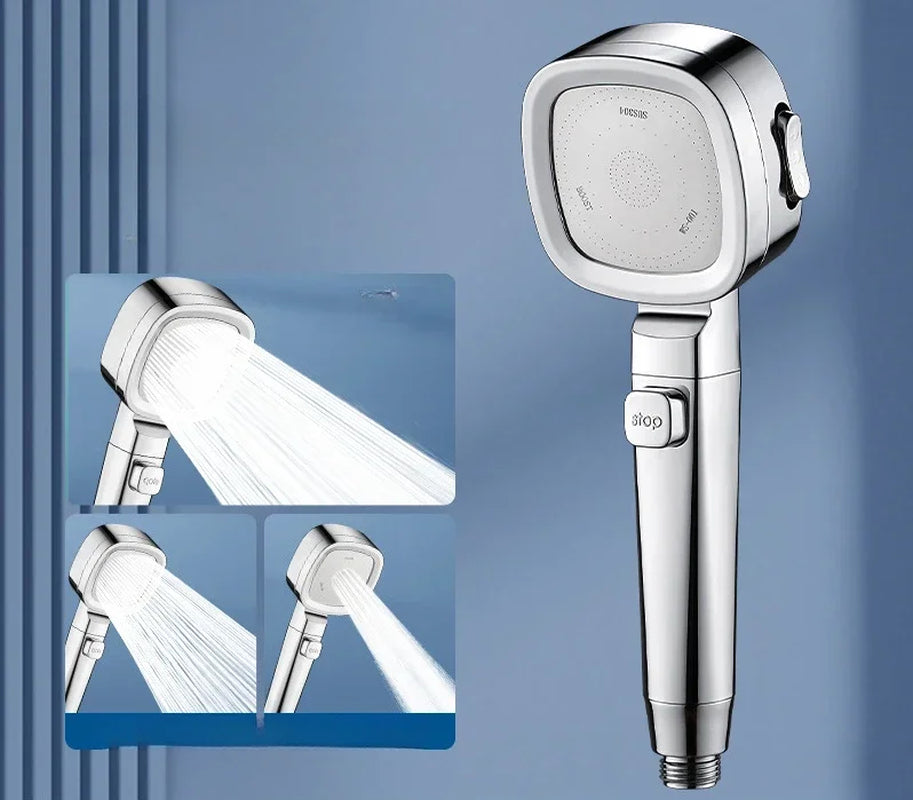High Pressure Shower Head – 3 Mode Adjustable Water-Saving Spray with Stop Button