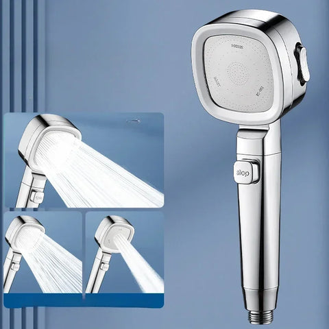 High Pressure Shower Head – 3 Mode Adjustable Water-Saving Spray with Stop Button
