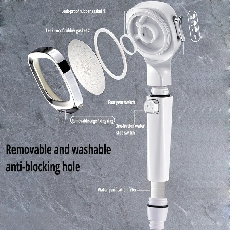 High Pressure Shower Head – 3 Mode Adjustable Water-Saving Spray with Stop Button