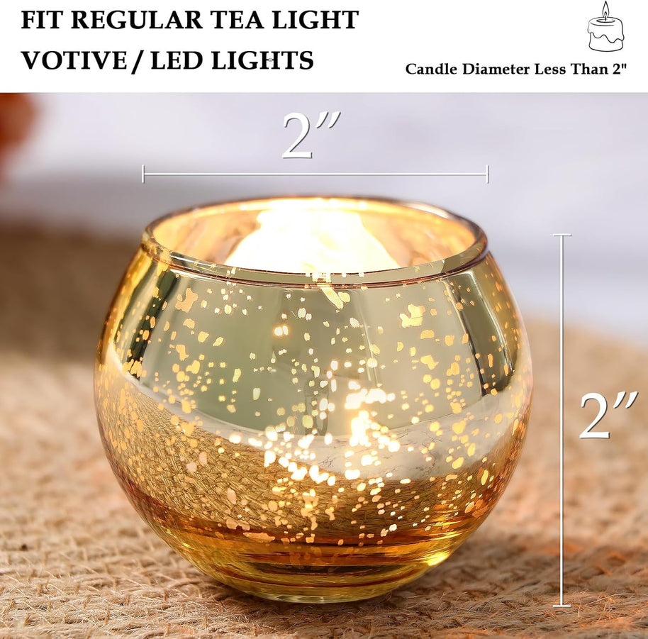 Round Gold Votive Candle Holders – Mercury Glass Set of 12 for Diwali & Home Decor