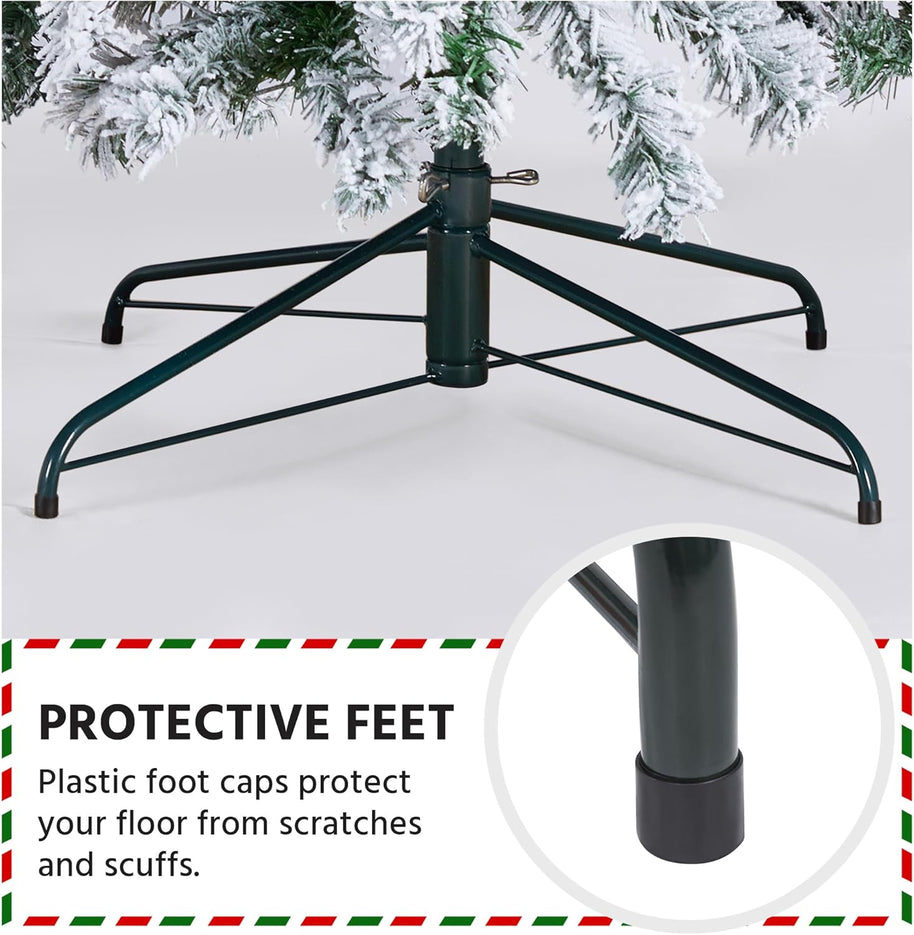 9FT Snow Flocked Pre-Lit Artificial Christmas Tree, Full Holiday Xmas Tree with Foldable Metal Stand