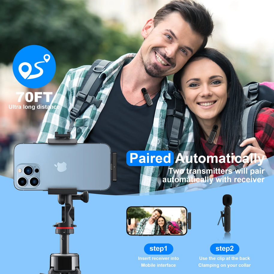 Wireless Lavalier Microphone – Mini Lapel Mic for iPhone, iPad & Android