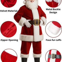 Men'S Deluxe Santa Suit 11Pc. Christmas Adult Professional Santa Claus Outfit Xmas