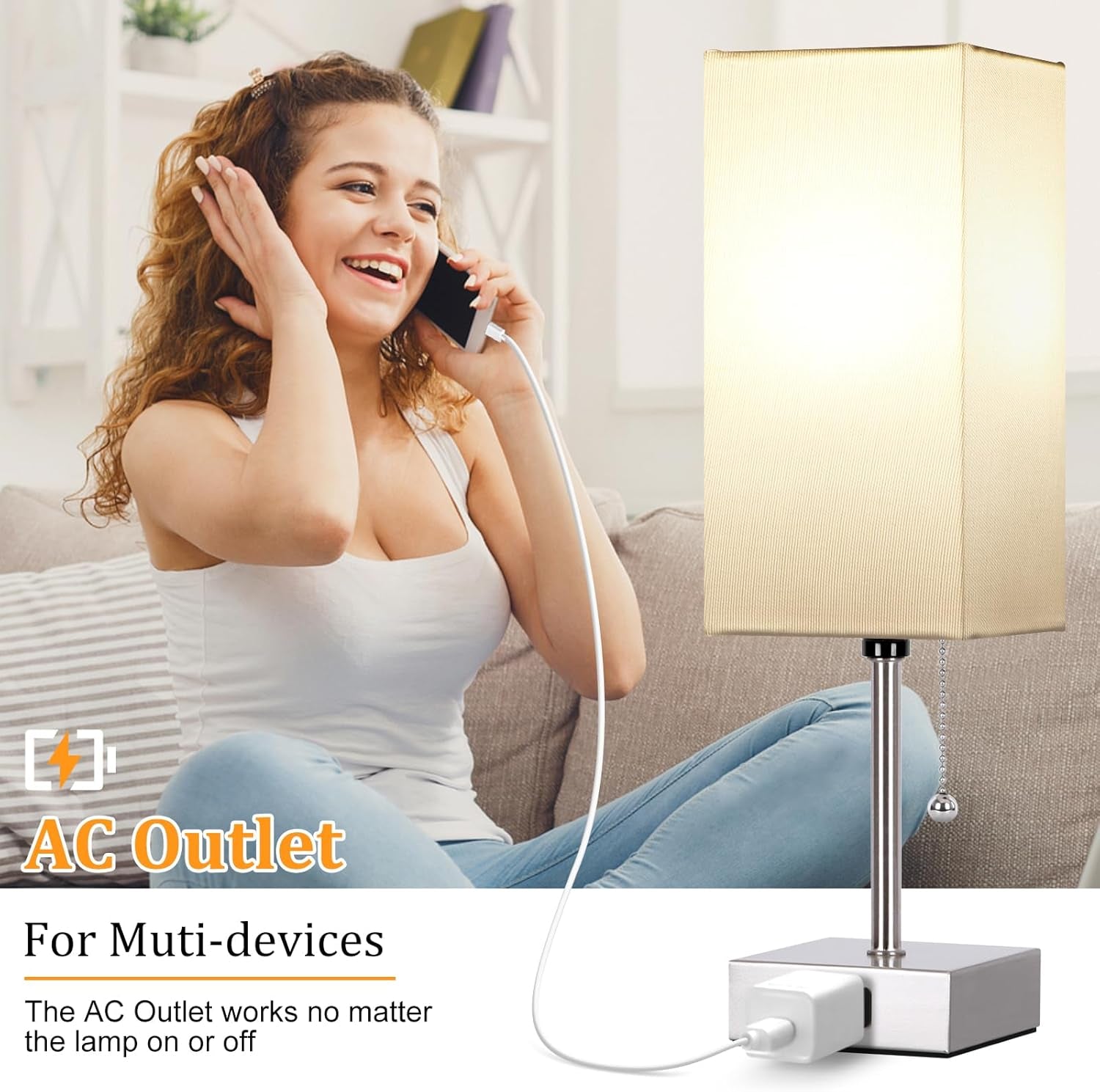 Touch Control Bedside Lamp – 3-Way Dimmable Nightstand Lamp with USB Ports