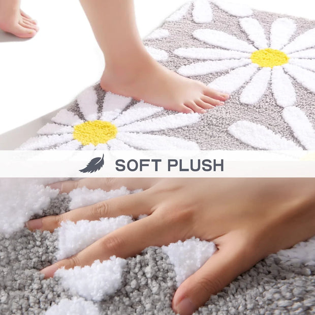 Cute Daisy Bath Mat, Ultra Soft Microfiber Bath Rug for Bathroom, Pink Floral Bathroom Rugs, Bathroom Rugs Non Slip Washable, Absorbent Non-Slip Shaggy Thick Bathroom Mat Quick Dry