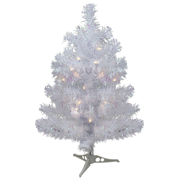 2' Pre-Lit White Iridescent Pine Artificial Christmas Tree - Clear Lights