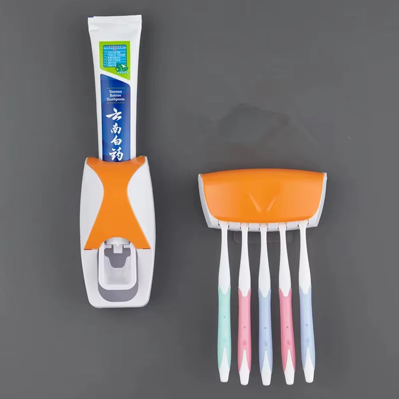 Automatic Toothpaste Dispenser & Wall-Mounted Toothbrush Holder Set – Bathroom Organizer Rack