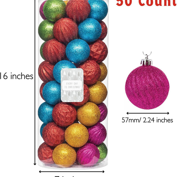 Ornaments, Shatterproof Christmas Tree Ornament Set, Christmas Balls Decoration 50 Count (2.24"/57Mm, Textured Rainbow)