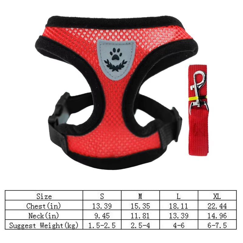 Adjustable Cat & Dog Harness Vest – Breathable Mesh Leash Set for Small & Medium Pets